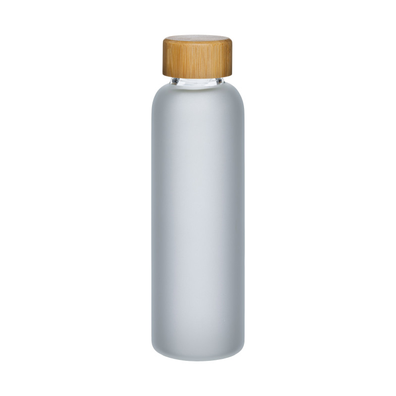 Botella de vidrio esmerilado y tapón de bambú, capacidad de 500 ml