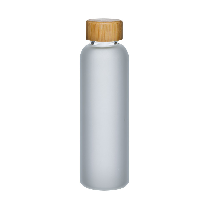 Botella de vidrio esmerilado y tapón de bambú, capacidad de 500 ml