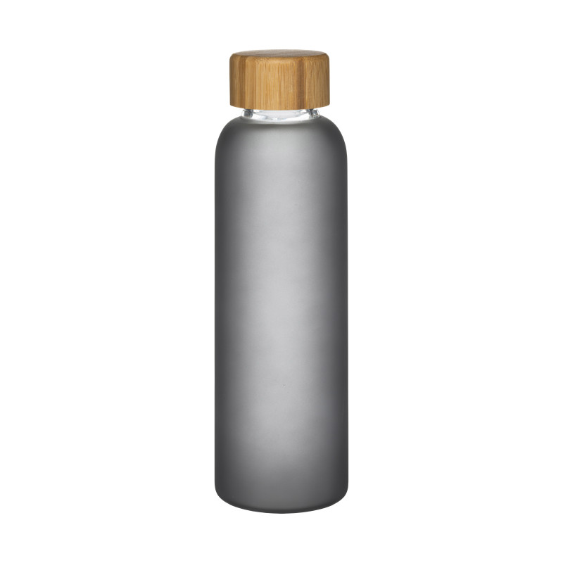 Botella de vidrio esmerilado y tapón de bambú, capacidad de 500 ml