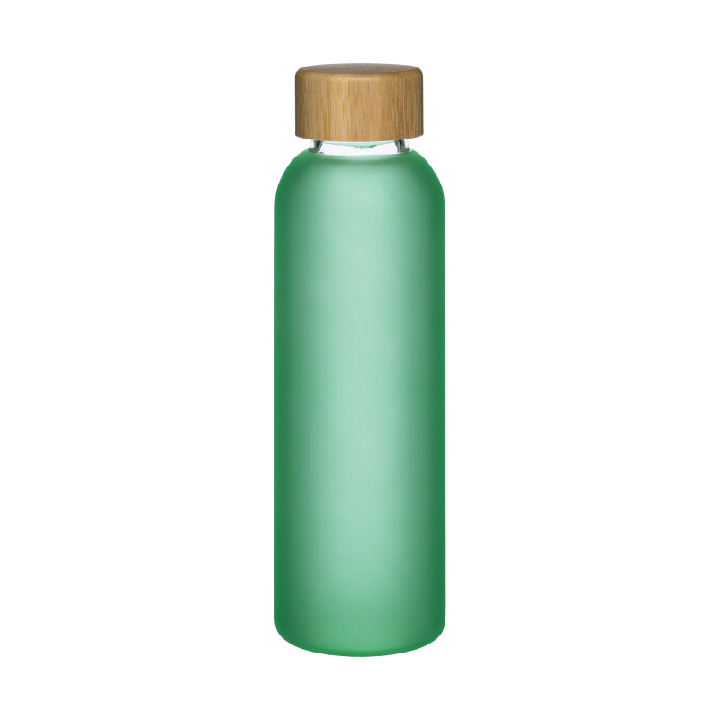 Botella de vidrio esmerilado y tapón de bambú, capacidad de 500 ml