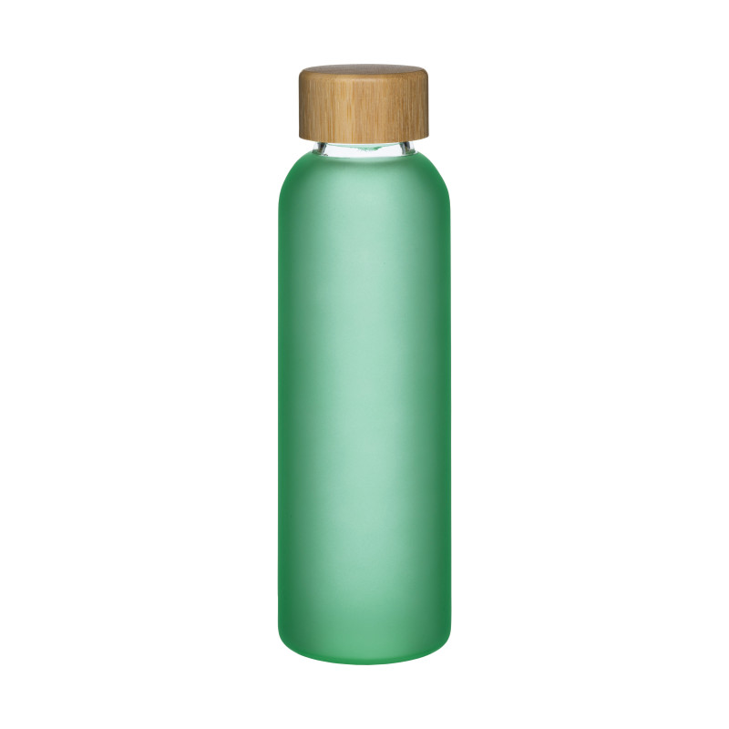 Botella de vidrio esmerilado y tapón de bambú, capacidad de 500 ml