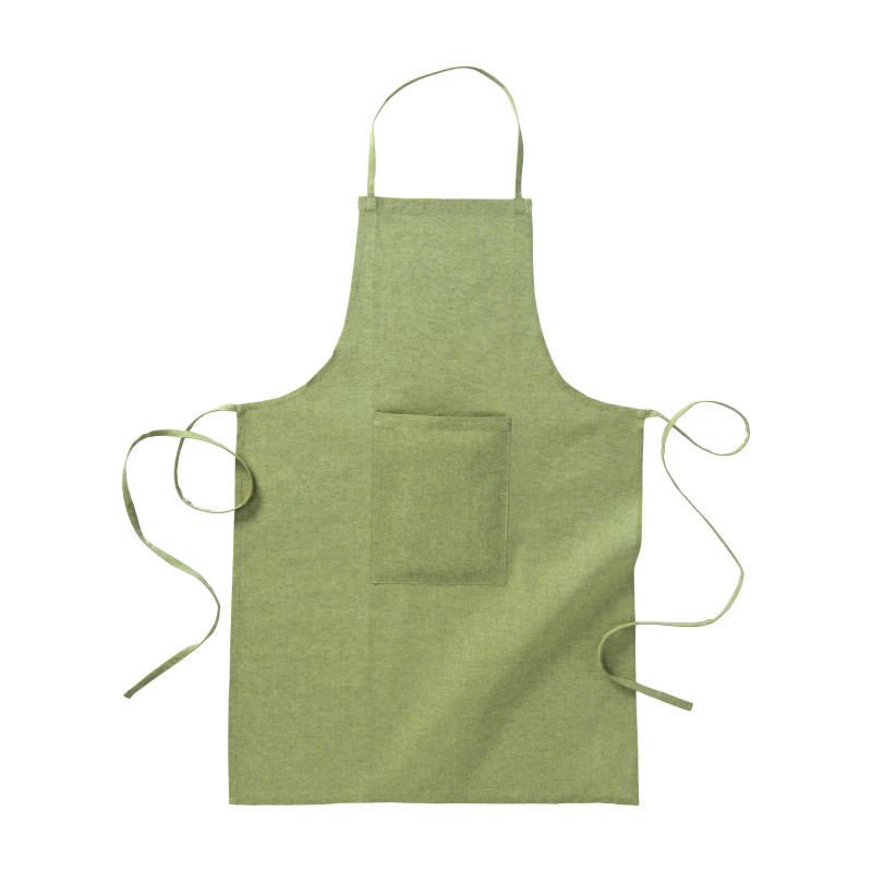 Delantal largo 100% algodón reciclado, con bolsillo delantero