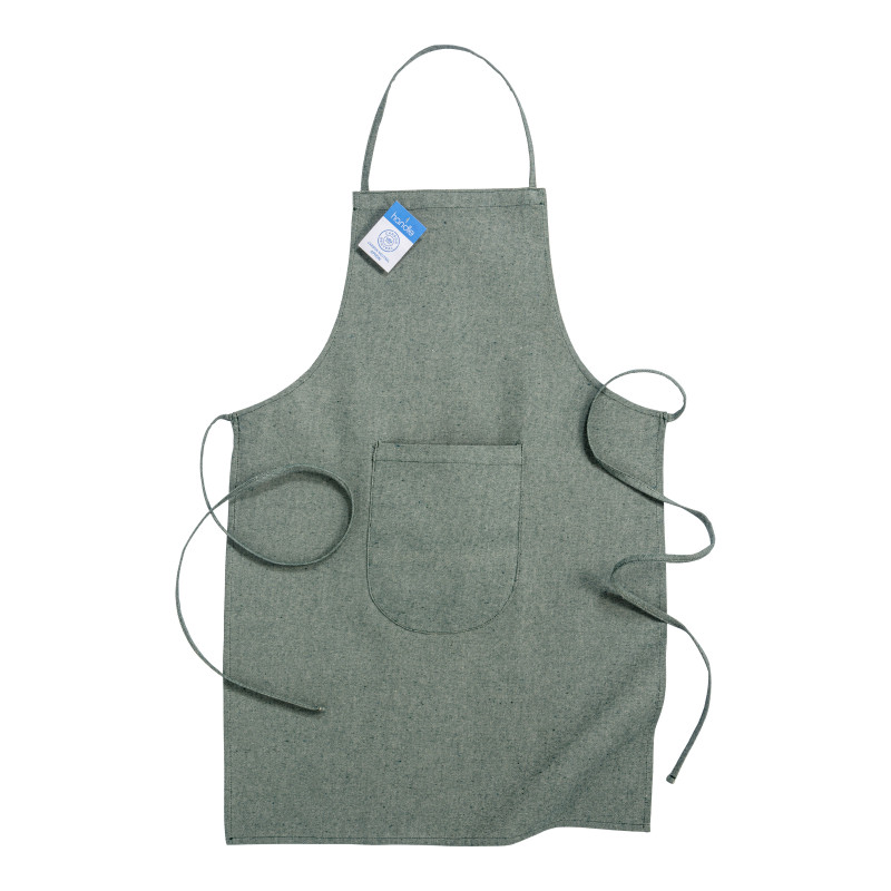 Delantal largo de algodón reciclado neutro en carbono de 280 g/m2, con bolsillo frontal