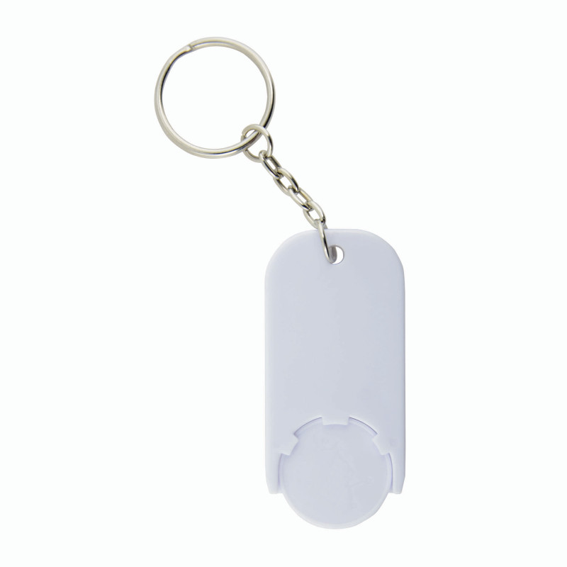Llavero de plástico con ficha para el carro de compras.