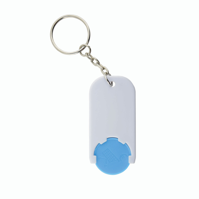 Llavero de plástico con ficha para el carro de compras.