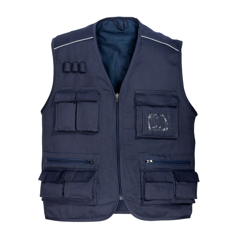 Chaqueta multibolsillos sin mangas, polialgodón, cremallera, 5 bolsillos delanteros