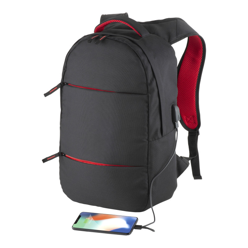 Mochila para ordenador de poliéster. Bolsillo principal para portátil y 3 bolsillos