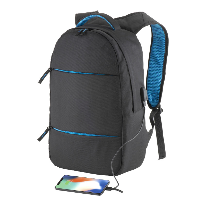 Mochila para ordenador de poliéster. Bolsillo principal para portátil y 3 bolsillos