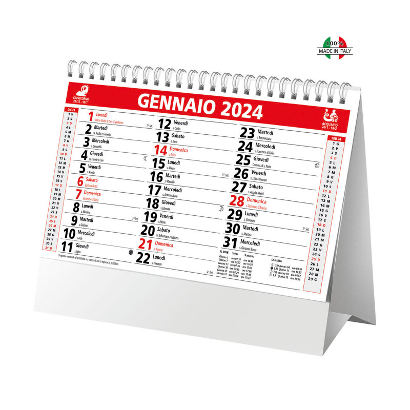 Calendario de mesa mensual 2024. Textos en italiano