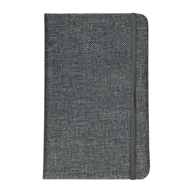 Cuaderno con funda R-Pet, con elásticos, hojas forradas en blanco, 80 páginas, 9X14 cm