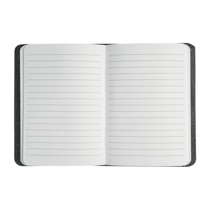 Cuaderno con funda R-Pet, con hojas elásticas, forradas en blanco, 80 páginas, 14,5X21 cm