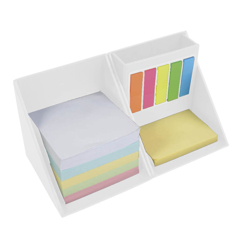 Estuche de plástico con 175 tiras adhesivas de papel y portaplumas