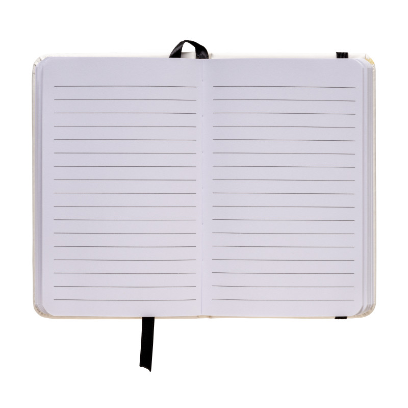 Cuaderno con elàstico y hojas de papel rayado