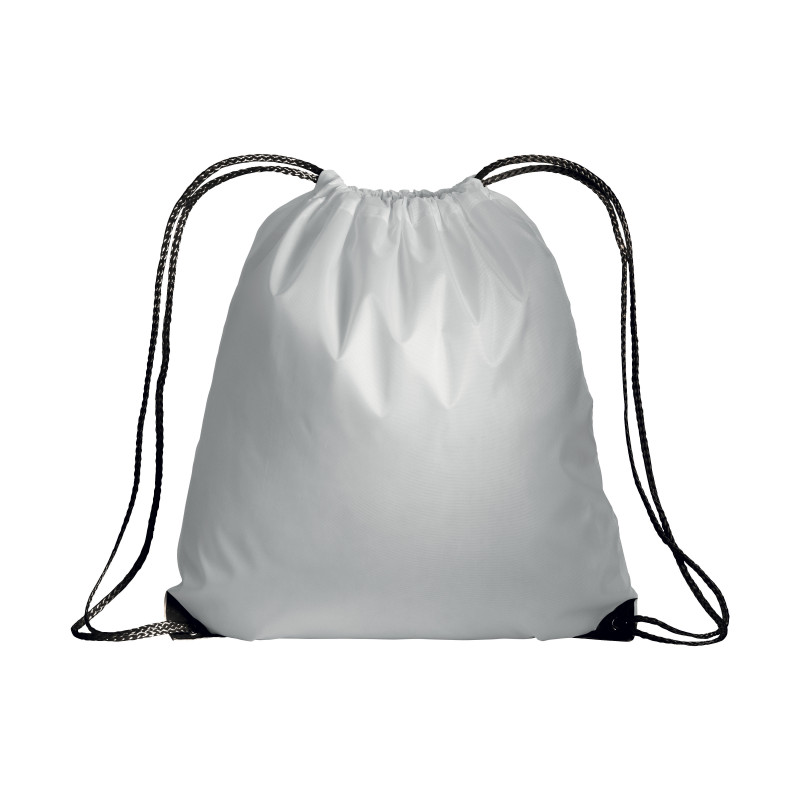 Mochila blanca de poliester con asas coloradas