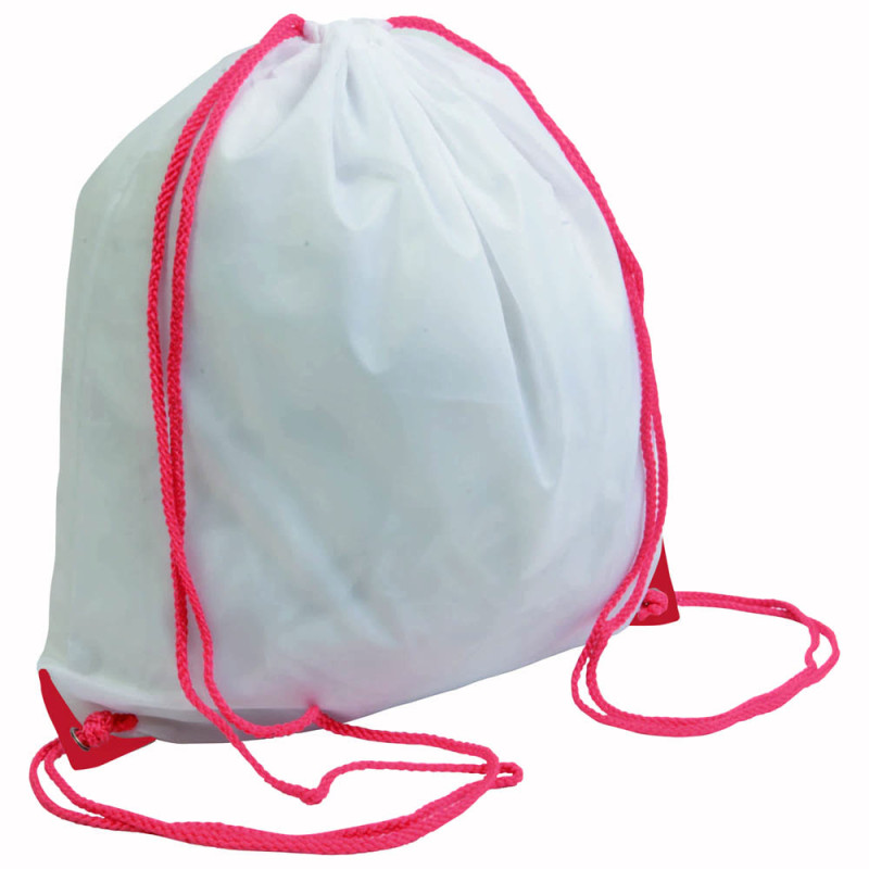 Mochila blanca de poliester con asas coloradas