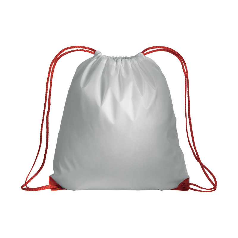 Mochila blanca de poliester con asas coloradas