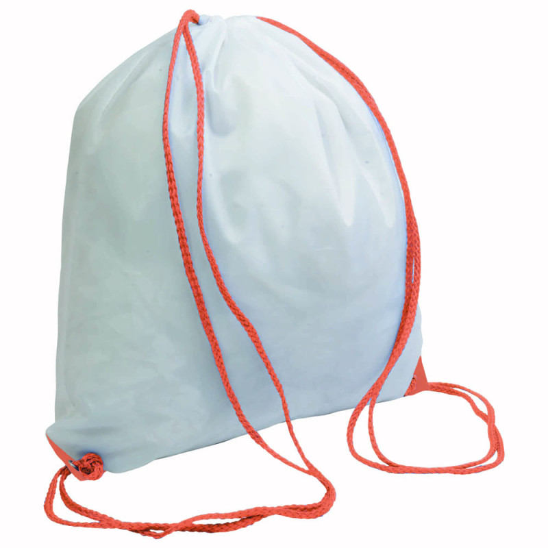 Mochila blanca de poliester con asas coloradas