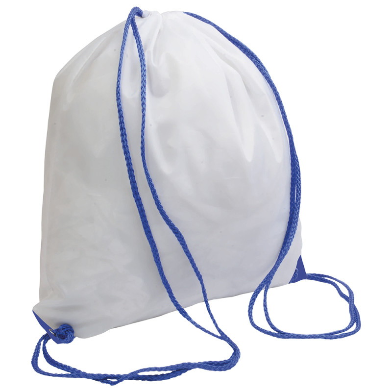 Mochila blanca de poliester con asas coloradas