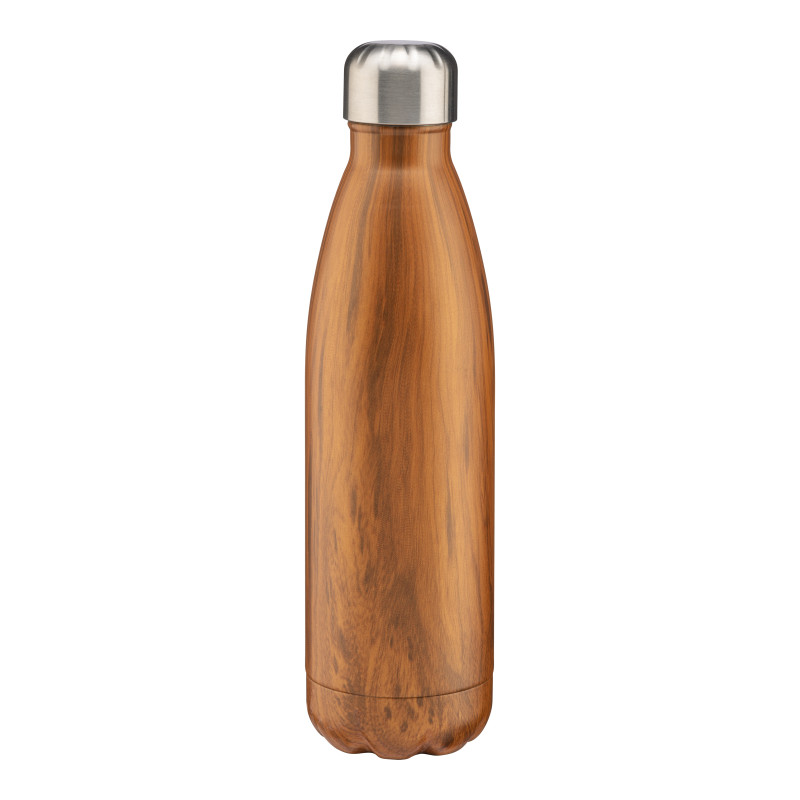 Termo de acero inoxidable de 500ml de capacidad con doble pared aislante. Efecto madera