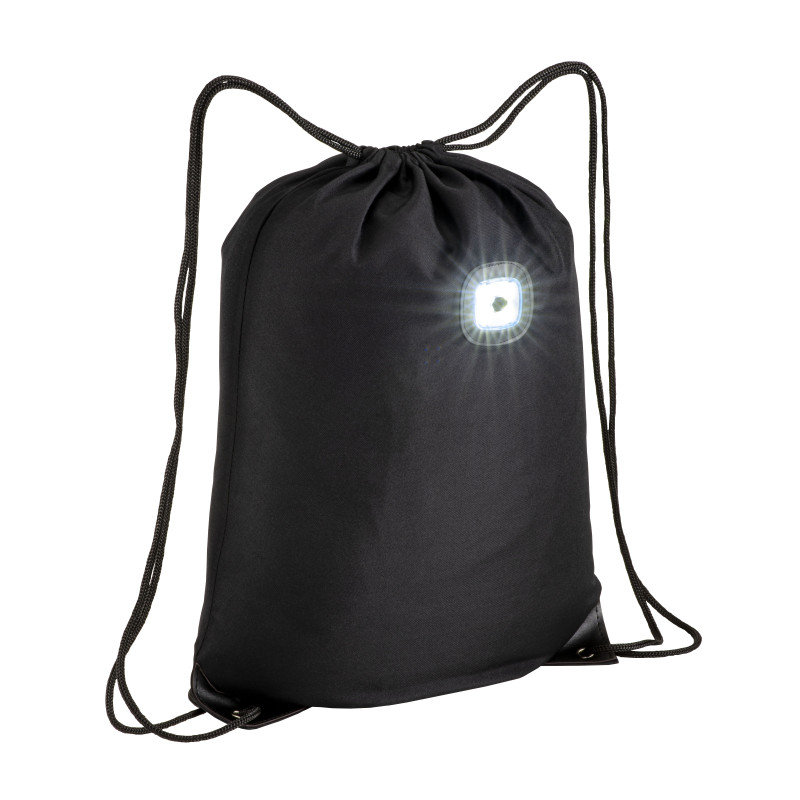 Mochila de poliéster 300T con luz LED COB, esquinas reforzadas