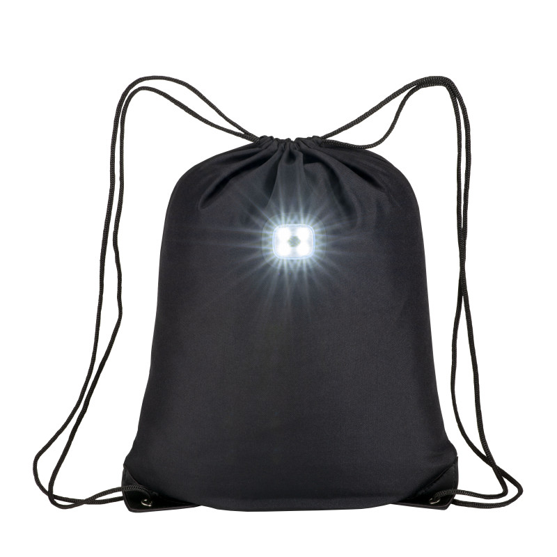 Mochila de poliéster 300T con luz LED COB, esquinas reforzadas