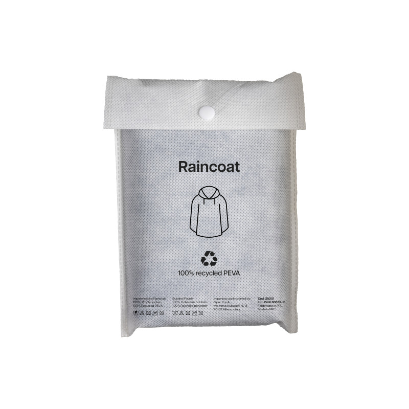 Poncho impermeable de PEVA reciclado. Embutido en bolsa de PET reciclado