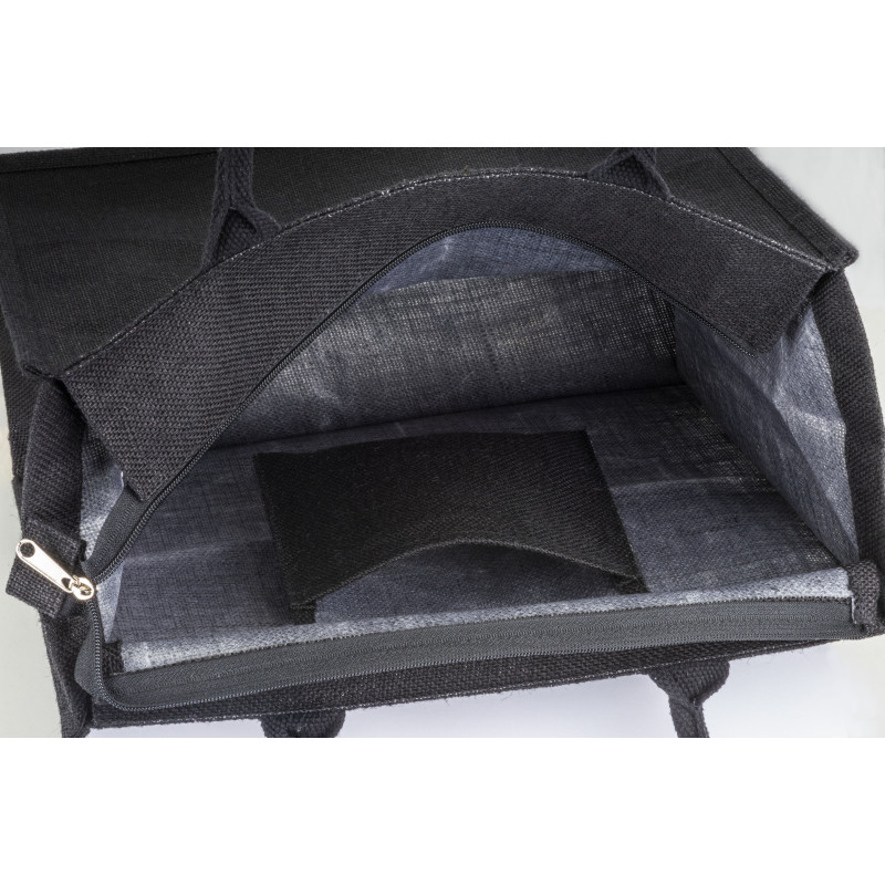 Bolsa de yute con asas de algodón. Equipada con cierre de cremallera