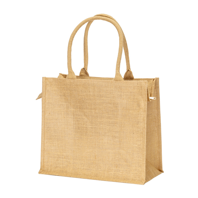 Bolsa de yute con asas de algodón. Equipada con cierre de cremallera