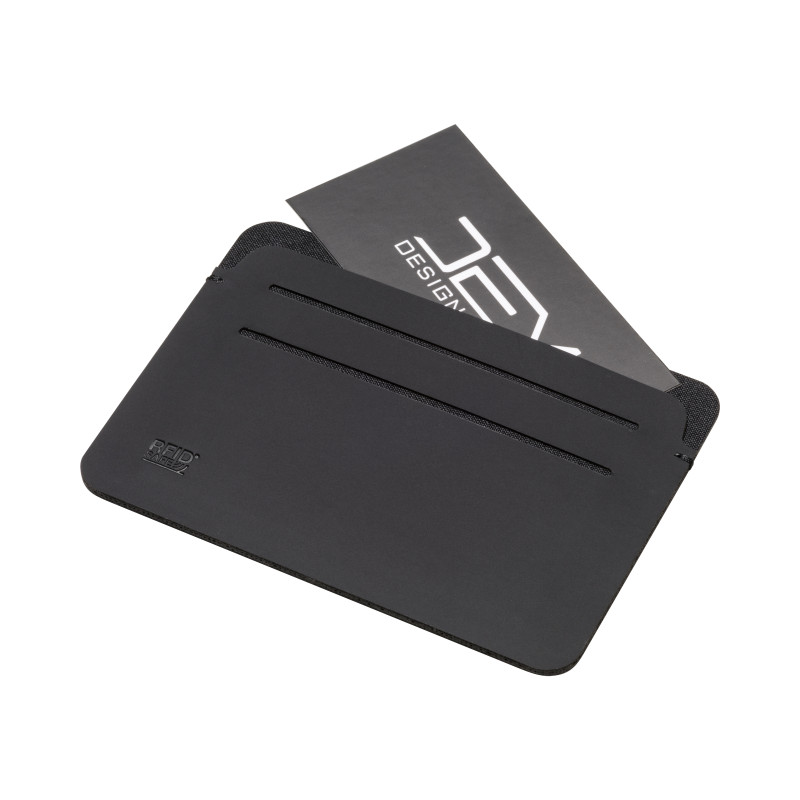 Tarjetero RFID de PU suave. Con seis compartimentos para tarjetas y logotipo RFID