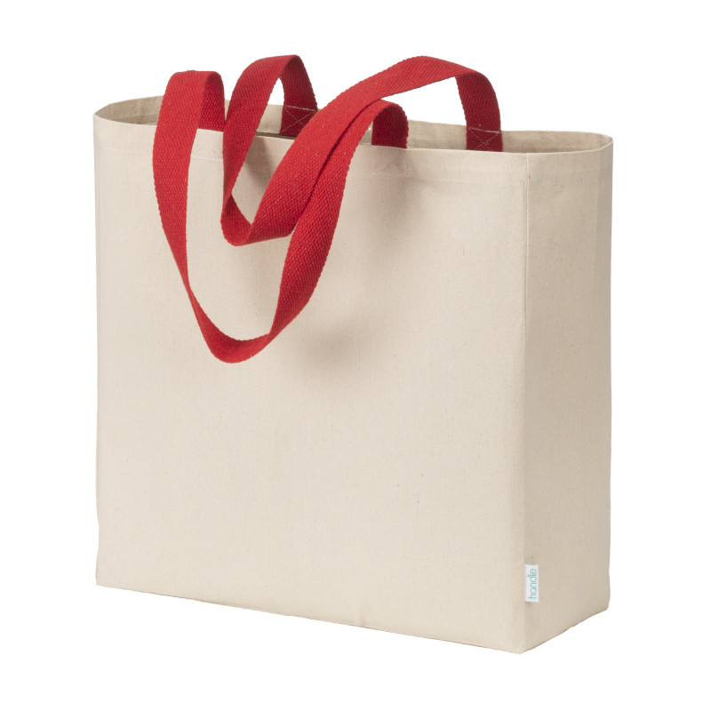 Maxi bolsa shopper de algodón reciclado de 280 g/m2 natural con asas de colores