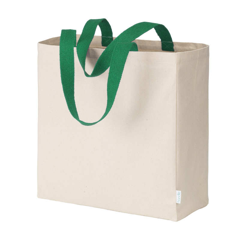 Maxi bolsa shopper de algodón reciclado de 280 g/m2 natural con asas de colores