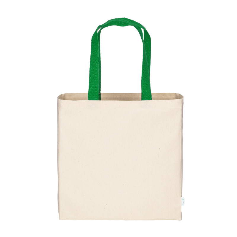 Maxi bolsa shopper de algodón reciclado de 280 g/m2 natural con asas de colores