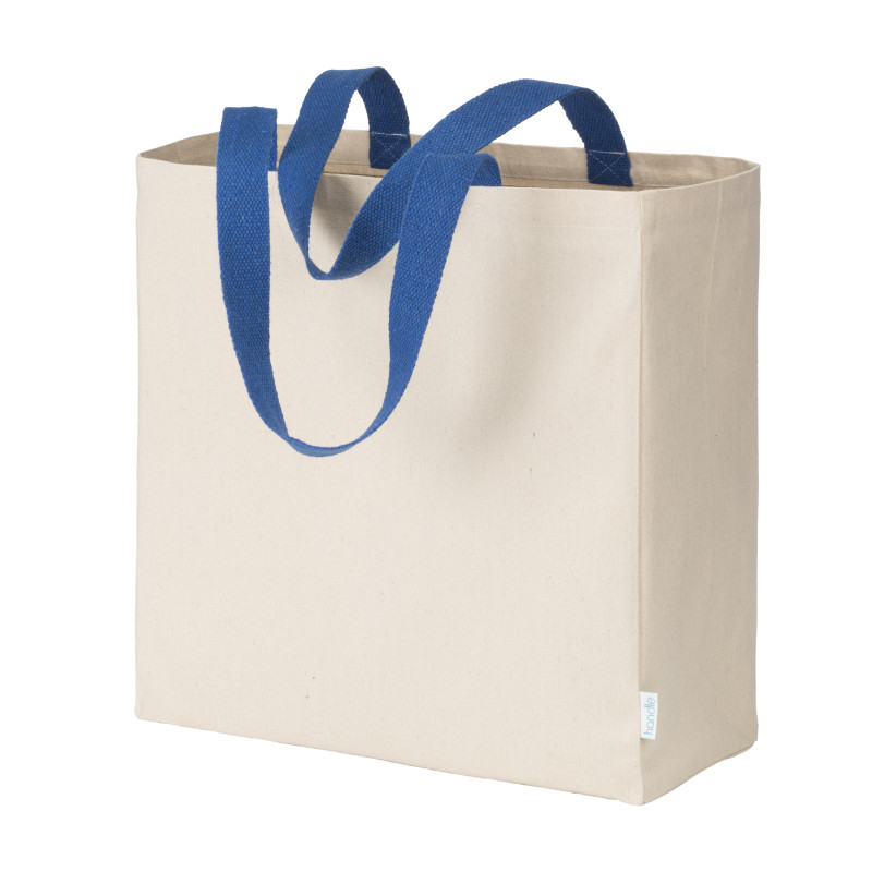 Maxi bolsa shopper de algodón reciclado de 280 g/m2 natural con asas de colores