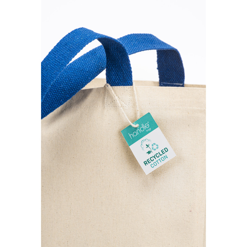 Maxi bolsa shopper de algodón reciclado de 280 g/m2 natural con asas de colores