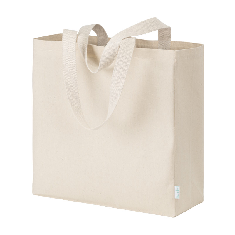 Maxi bolsa shopper de algodón reciclado de 280 g/m2 natural con asas de colores