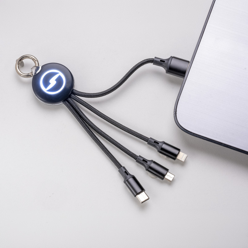 Juego de cables Micro USB, lighthing, tipo C con LED