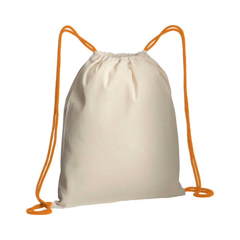 Mochila de algodón natural con cordón y esquinas de colores