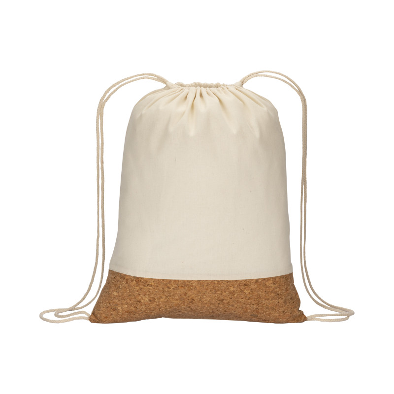 Mochila de algodón de 135 g/m2 con cierre de cordón, base de corcho