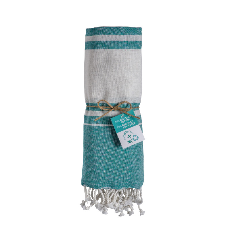 Toalla de playa/pareo en algodón reciclado 180 gr/m2 con flecos
