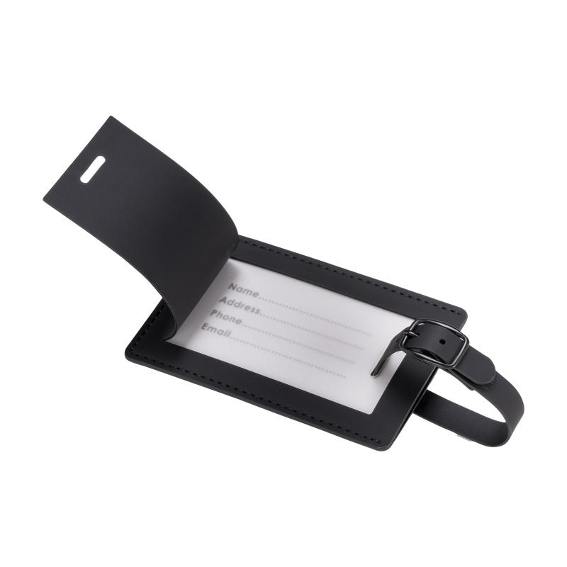 Etiqueta de equipaje de PU blando. Con tarjeta interior para nombre y datos de contacto