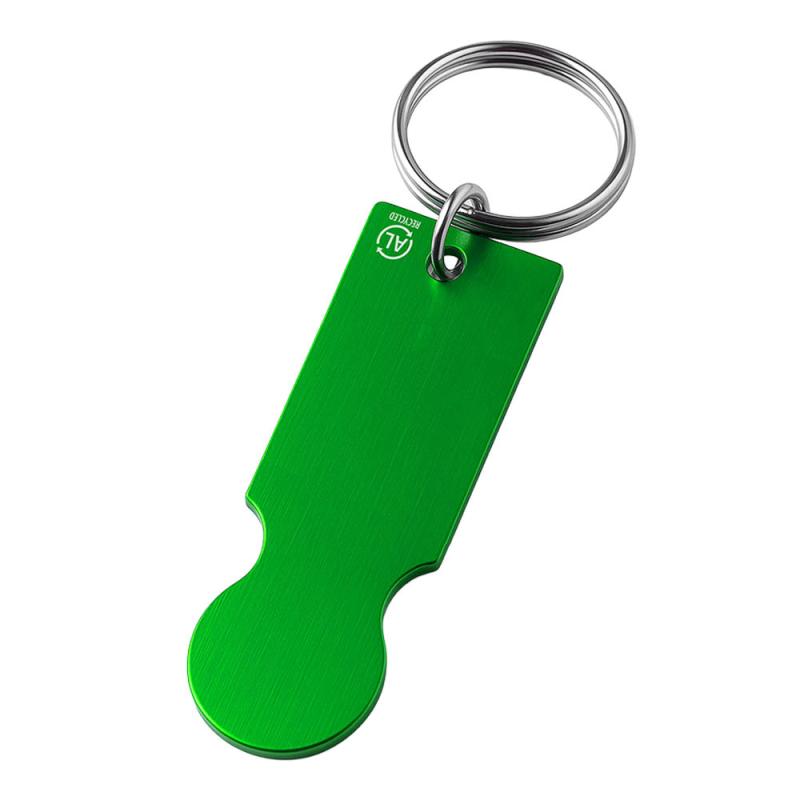 Llavero de aluminio reciclado con ficha para carrito de la compra