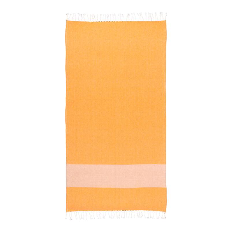 Toalla de playa de algodon reciclado 180 g/m2. Efecto jaspeado y flecos