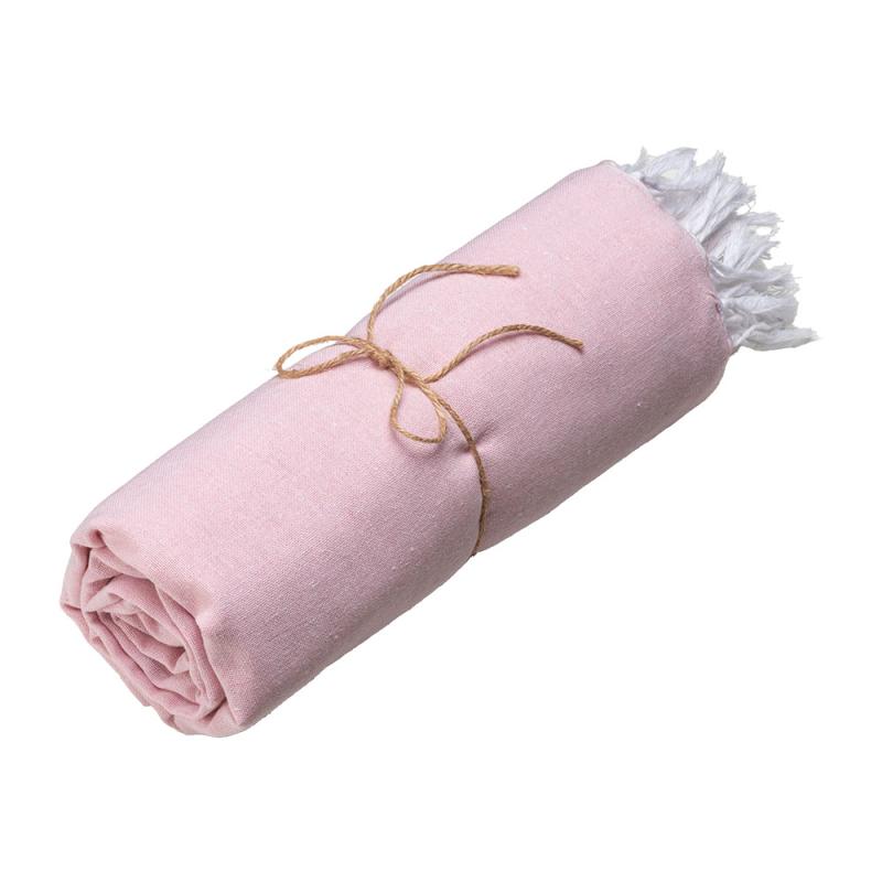 Toalla de playa de algodon reciclado 150 g/m2. Efecto melange y flecos