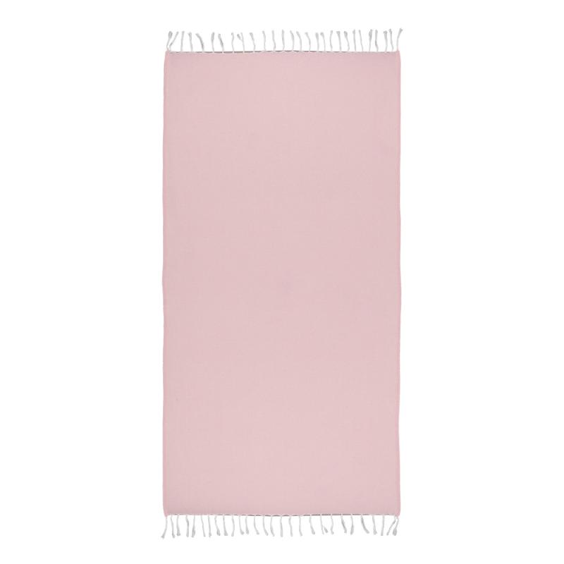 Toalla de playa de algodon reciclado 150 g/m2. Efecto melange y flecos