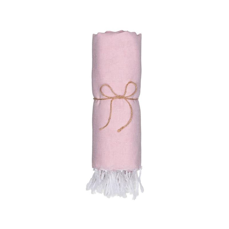 Toalla de playa de algodon reciclado 150 g/m2. Efecto melange y flecos