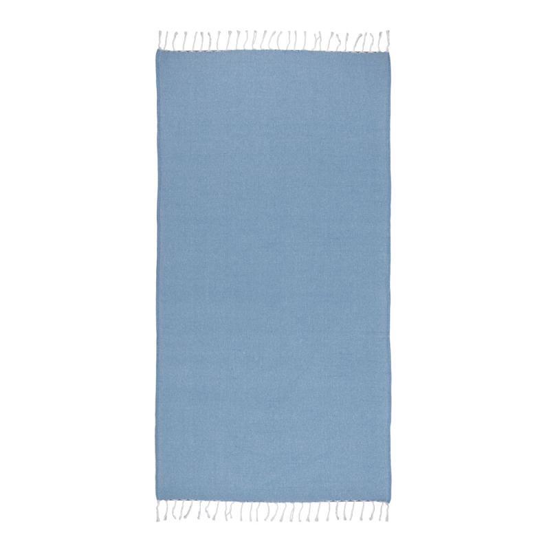 Toalla de playa de algodon reciclado 150 g/m2. Efecto melange y flecos