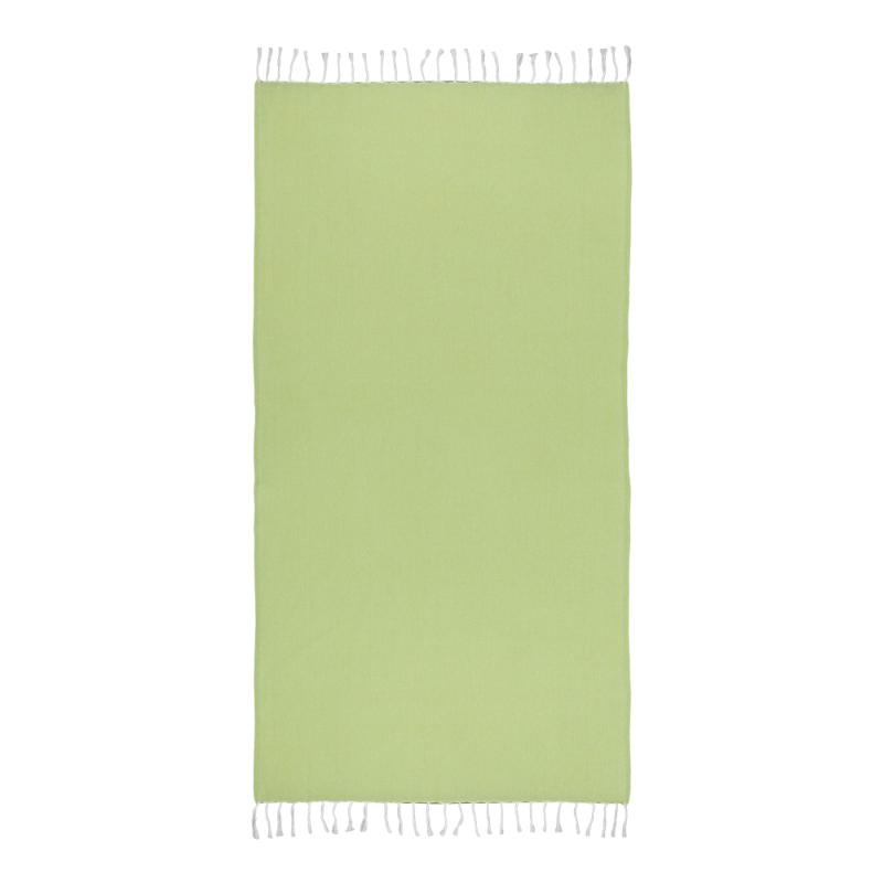 Toalla de playa de algodon reciclado 150 g/m2. Efecto melange y flecos