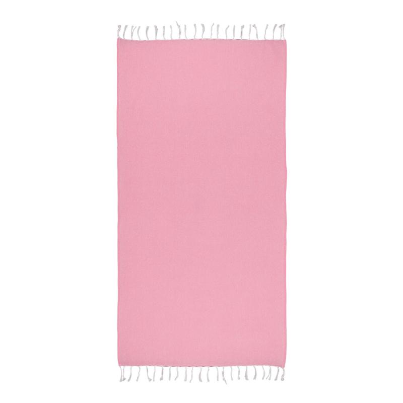 Toalla de playa de algodon reciclado 150 g/m2. Efecto melange y flecos