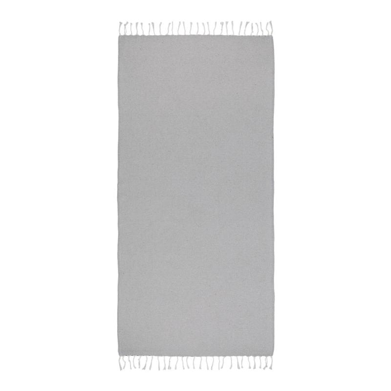 Toalla de playa de algodon reciclado 150 g/m2. Efecto melange y flecos