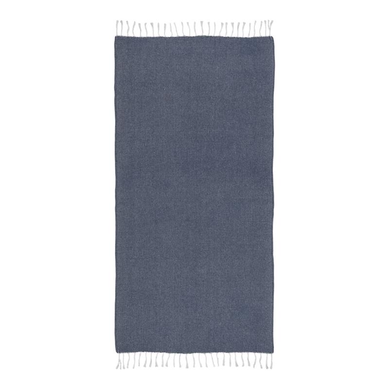 Toalla de playa de algodon reciclado 150 g/m2. Efecto melange y flecos